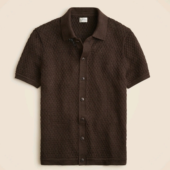 J. Crew Other - J Crew Short-sleeve linen texture-stitch cardigan sweater-polo Size M Brown NWT